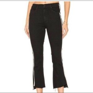 Mother The Insider High-Rise Crop Step Fray Guilty Racer Stripe Jeans Black Size